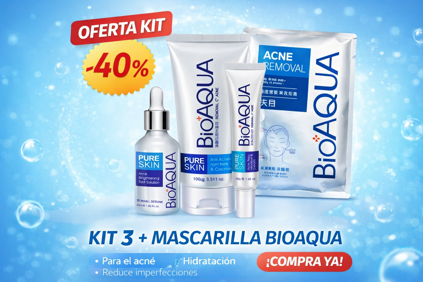 Kit Anti acne Bioaqua + mascarilla