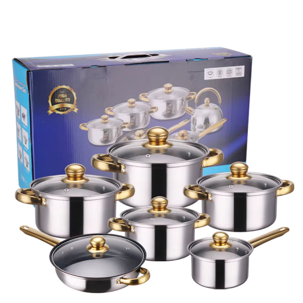COOKWARE-JUEGO DE OLLAS Y SARTENES ANTIDHERENTES DE ACERO INOXIDABLES 12 PIEZAS
