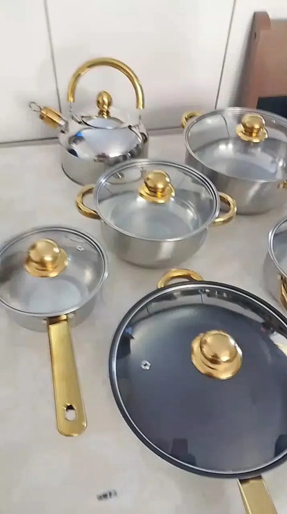 COOKWARE-JUEGO DE OLLAS Y SARTENES ANTIDHERENTES DE ACERO INOXIDABLES 12 PIEZAS