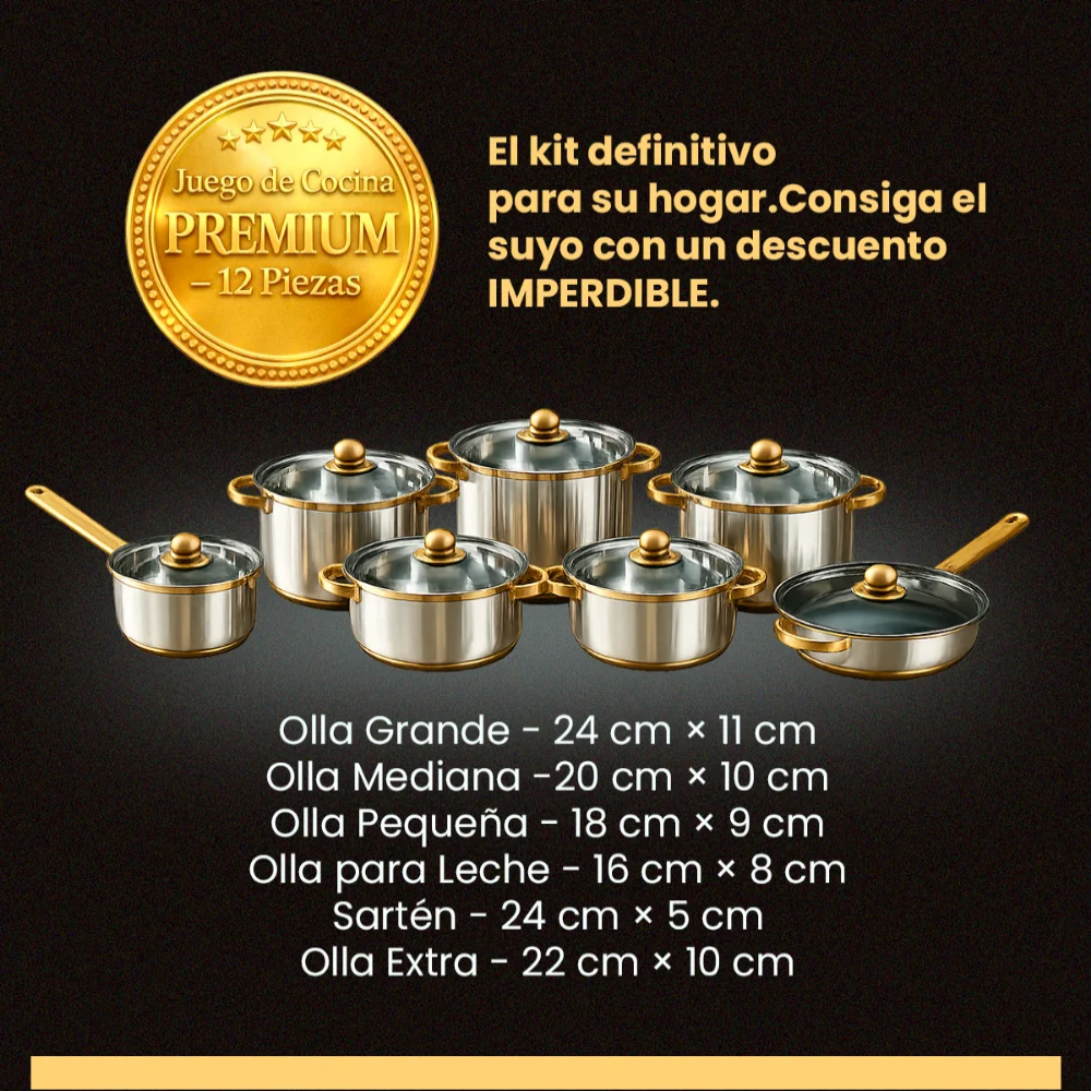 COOKWARE-JUEGO DE OLLAS Y SARTENES ANTIDHERENTES DE ACERO INOXIDABLES 12 PIEZAS