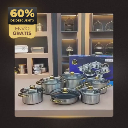 COOKWARE-JUEGO DE OLLAS Y SARTENES ANTIDHERENTES DE ACERO INOXIDABLES 12 PIEZAS
